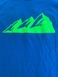 Neon T-Shirt- front features Colorado's Flat Irons, back features Neon's logo- blue and green front detailed