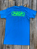 Neon T-Shirt- front features Colorado's Flat Irons, back features Neon's logo- blue and green back