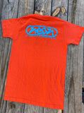 Neon T-Shirt- front features Colorado's Flat Irons, back features Neon's logo- orange and blue back of shirt