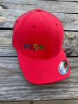 Red Flexfit Baseball hat with Neon Logo embroidered directly on hat