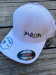 White Flexfit Baseball hat with Neon Logo embroidered directly onto hat