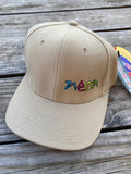 Tan Flexfit Baseball hat with Neon Logo embroidered directly on hat