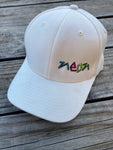 White Flexfit Baseball hat with Neon Logo embroidered directly on hat