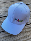 Light Blue Flexfit Baseball hat with Neon Logo embroidered directly on hat